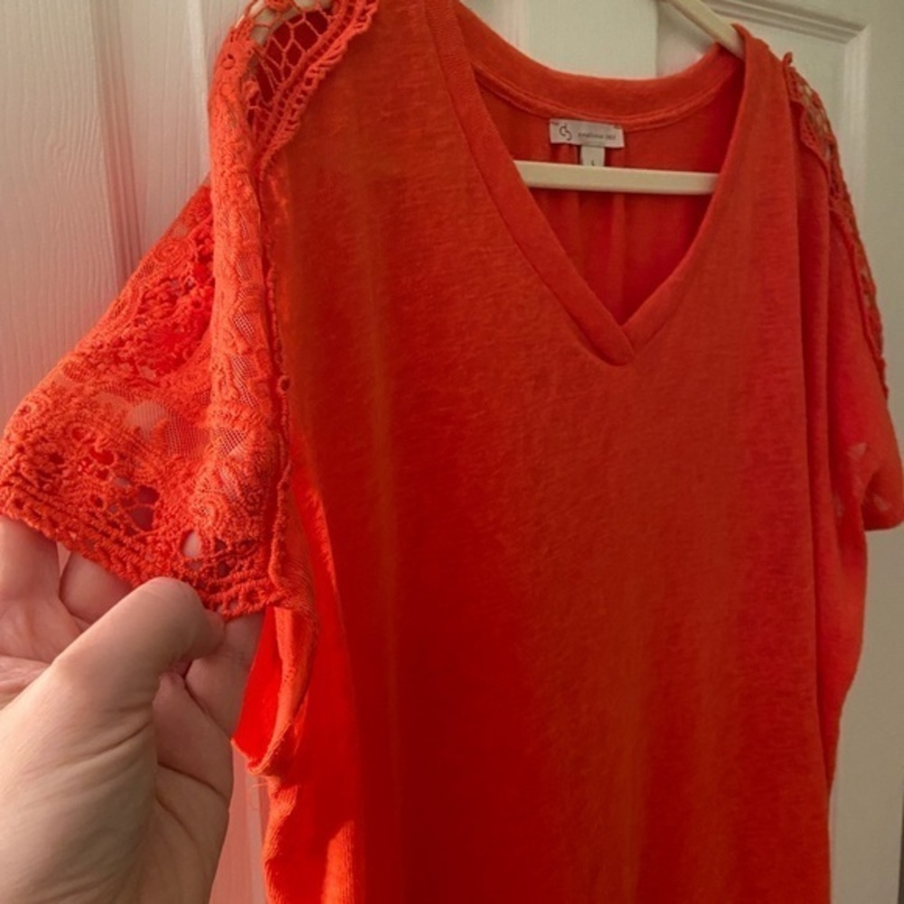 EUC Dress Barn Burnt Orange Lace Loose Fit Blouse